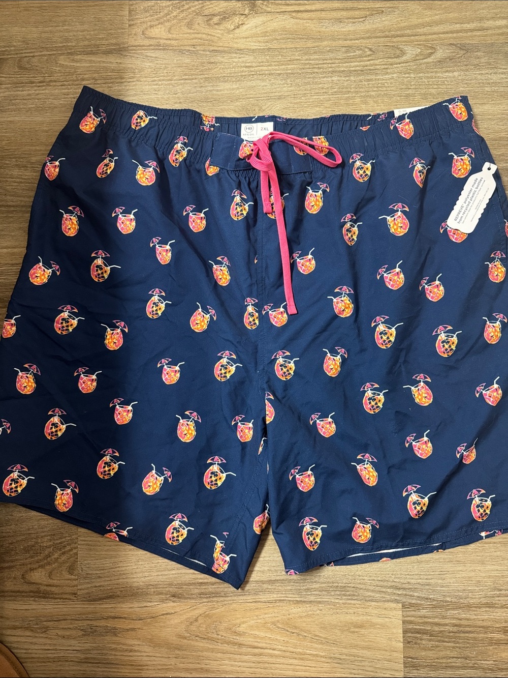 HARBOR BAY Pineapple Drink Swim Trunks with mesh liner 2xl nwt